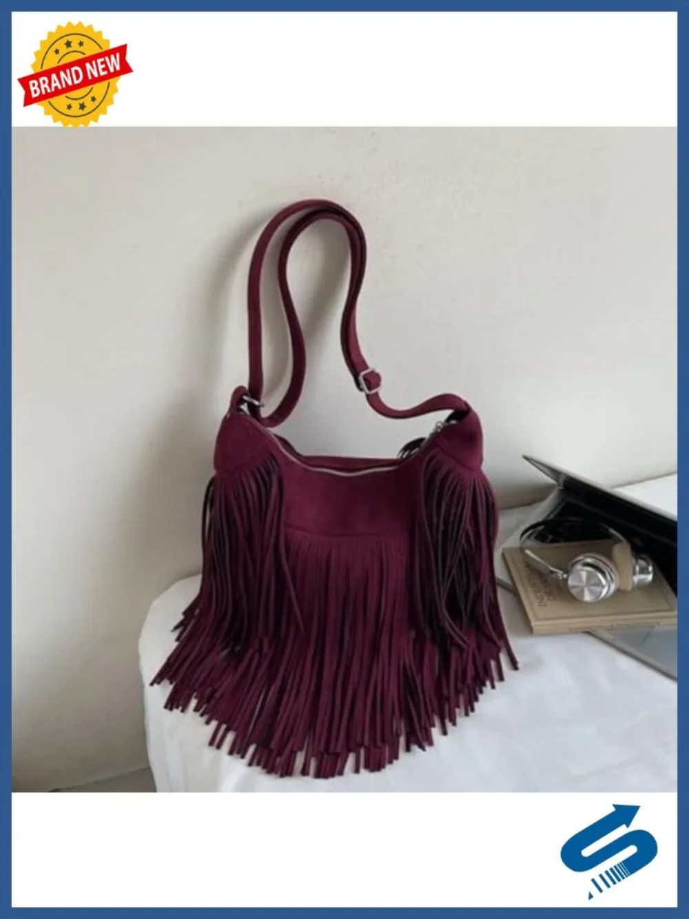 Vintage Suede Fringe Hobo Bag Tote Shoulder Crossbody Hippie Cowgirl Purse